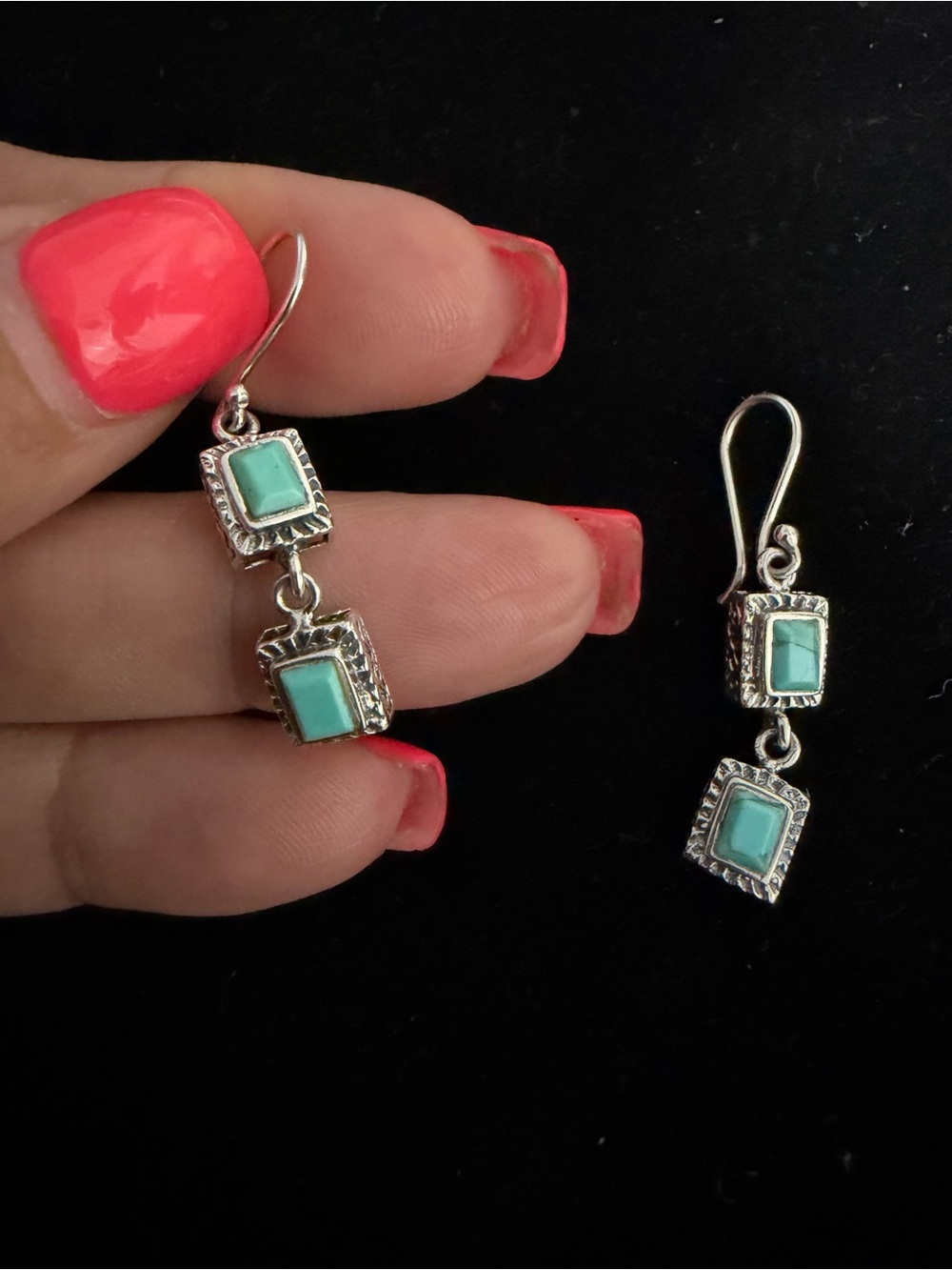 925 Sterling Silver Drop Earrings with Turquoise Stones -